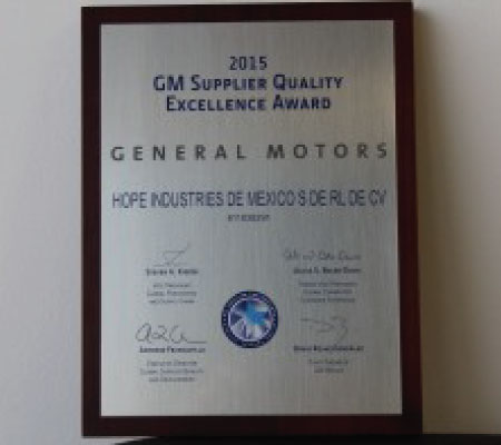 Hope Global - GM Supplier Quality Excellence Award